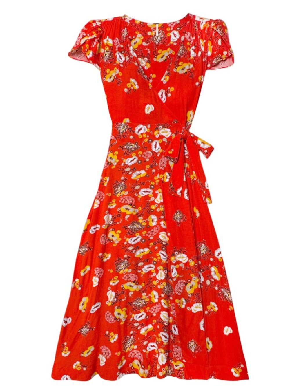 FREE PEOPLE JESS WRAP MIDI MAXI FLORAL DRESS BOHO FLUTTER SLEEVE SOFT GIRL S